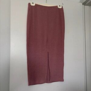 Ribbed Midi Skirt with Front Slit - Rose